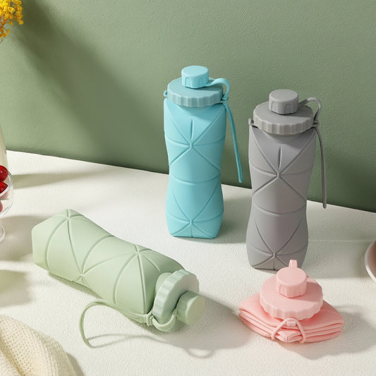 Gourde Pliable en Silicone 600ml Bleue – Verre de Voyage Rétractable & Réutilisable | Compact, Léger & Étanche