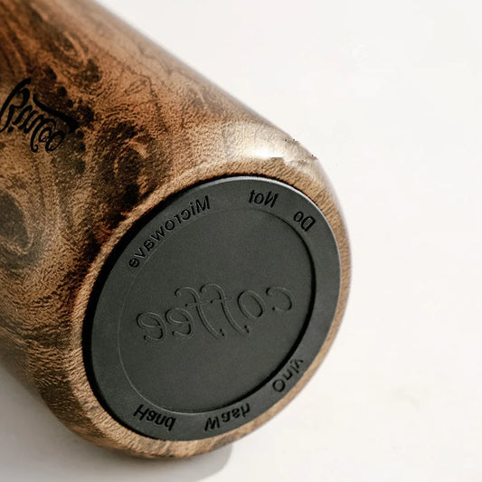 Mug Isotherme Bois Inox 400ml – Tasse Thermos 304 Acier Inoxydable | Garde Chaud & Froid 6–12h, Design Élégant