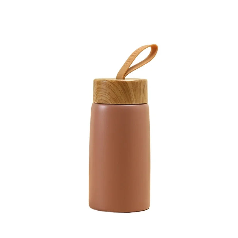 Mini Thermos 280ml avec Couvercle Bois – Bouteille Isotherme Inox 304 Étanche & Portable | Design Élégant