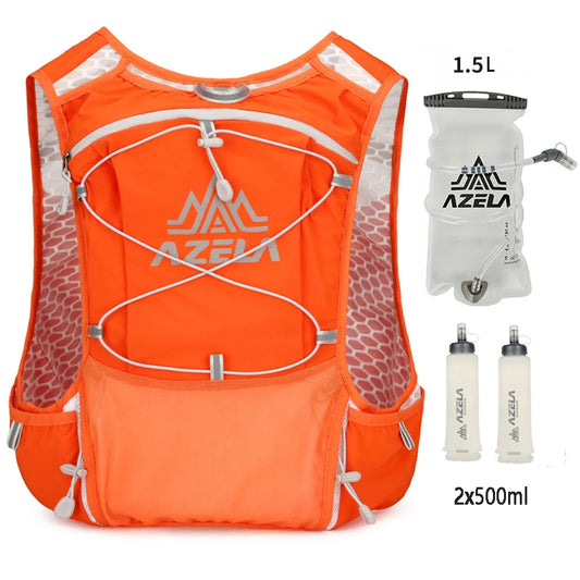 Gilet d’Hydratation 1,5L + 2 Flasques 500ml Orange – Sac à Dos Running & Trail Ultraléger | Marathon, Cyclisme & Randonnée