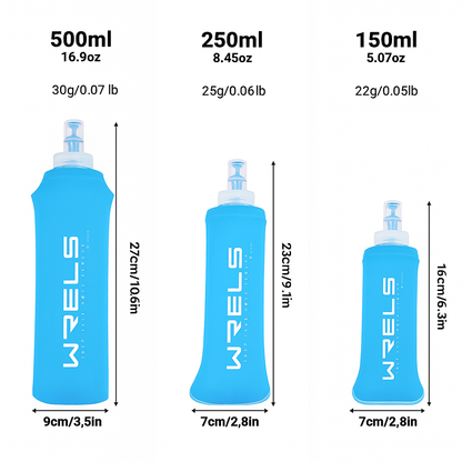 Gourde Pliable en Silicone BLEU CLAIR 150ml / 250ml / 500ml – Bouteille Souple Réutilisable pour Sport, Running & Voyage