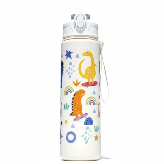 Gourde Enfant 750ml Dinosaure Blanche – Bouteille Étanche Sans BPA avec Paille & Sangle