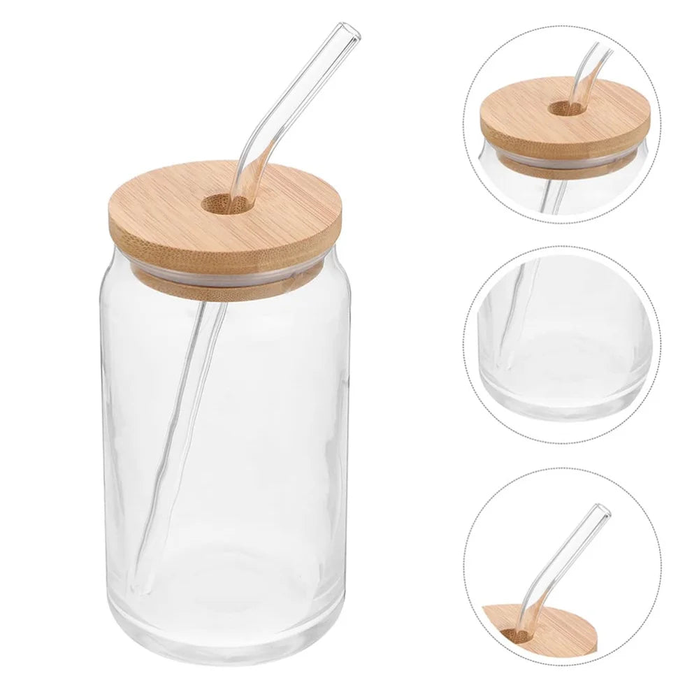 Tasse en Verre 550ml avec Couvercle & Paille – Mug Transparent pour Café Glacé, Jus & Cocktails