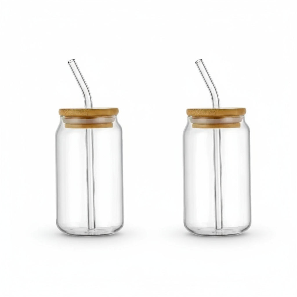 Tasse en Verre 550ml avec Couvercle & Paille – Mug Transparent pour Café Glacé, Jus & Cocktails