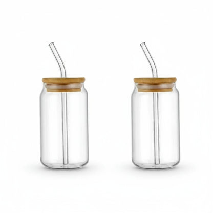 Tasse en Verre 550ml avec Couvercle & Paille – Mug Transparent pour Café Glacé, Jus & Cocktails