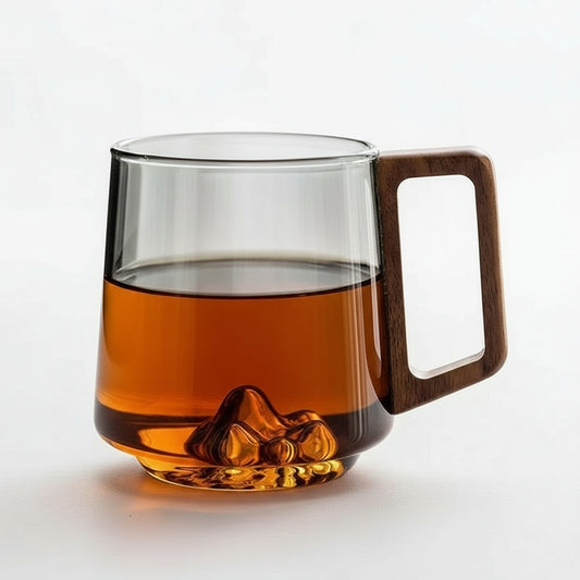 Verre en Verre Borosilicaté avec Poignée en Bois – Tasse Design Minimaliste 400ml | Verre à Café, Thé, Lait ou Jus