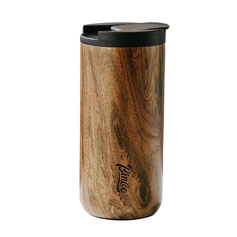 Mug Isotherme Bois Inox 400ml – Tasse Thermos 304 Acier Inoxydable | Garde Chaud & Froid 6–12h, Design Élégant