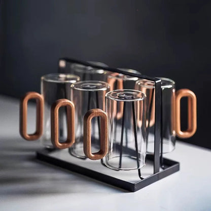 Tasse en Verre Borosilicaté avec Anse en Bois – Verre Simple Paroi Résistant à la Chaleur | Thé, Café, Eau ou Jus