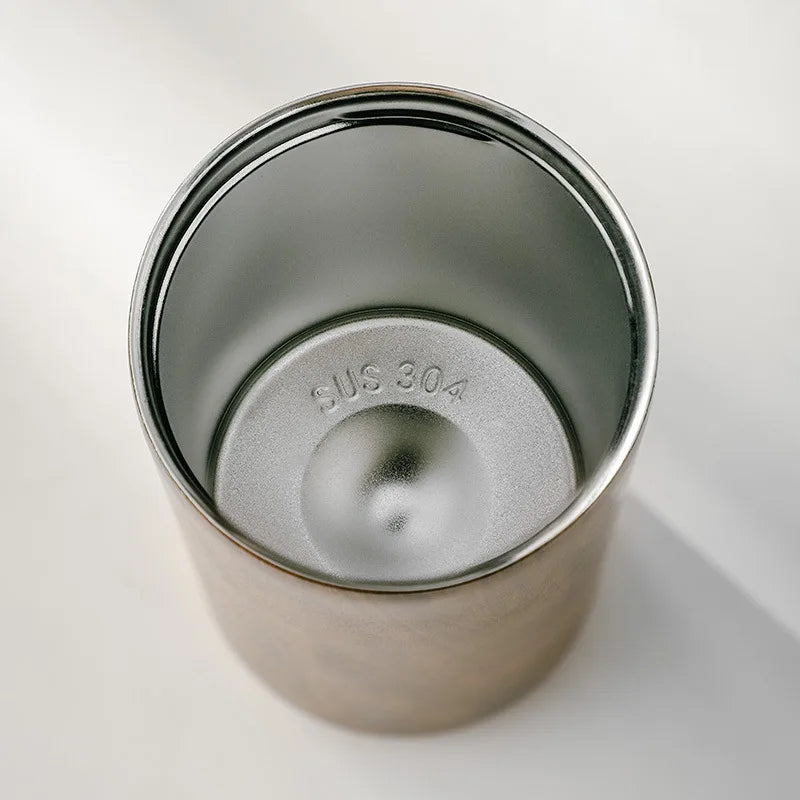 Mug Isotherme Bois Inox 400ml – Tasse Thermos 304 Acier Inoxydable | Garde Chaud & Froid 6–12h, Design Élégant