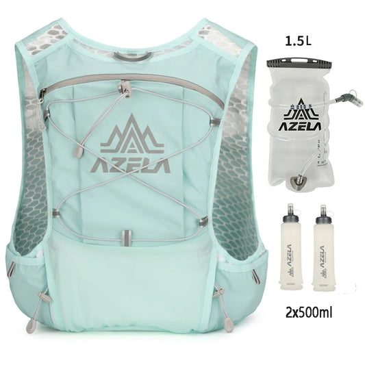 Gilet d’Hydratation 1,5L + 2 Flasques 500ml Vert d'Eau – Sac à Dos Running & Trail Ultraléger | Marathon, Cyclisme & Randonnée