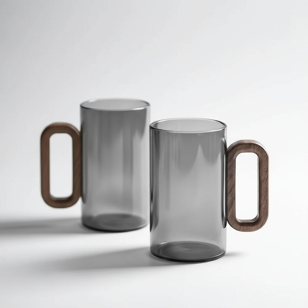 Tasse en Verre Borosilicaté avec Anse en Bois – Verre Simple Paroi Résistant à la Chaleur | Thé, Café, Eau ou Jus