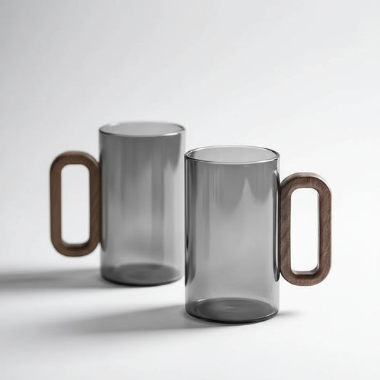 Tasse en Verre Borosilicaté avec Anse en Bois – Verre Simple Paroi Résistant à la Chaleur | Thé, Café, Eau ou Jus