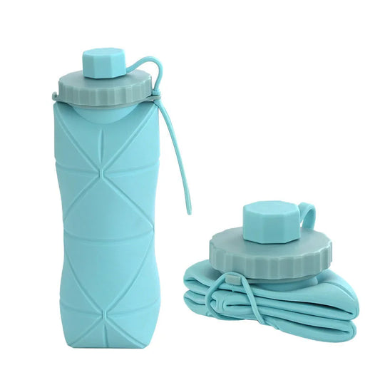 Gourde Pliable en Silicone 600ml Bleue – Verre de Voyage Rétractable & Réutilisable | Compact, Léger & Étanche