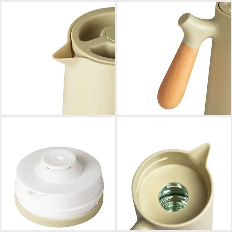 Thermos Isotherme 1L Vert avec Poignée en Bois – Carafe Double Paroi pour Café, Thé ou Eau Chaude | Design Maison & Bureau