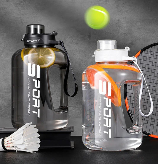 Gourde Sport 2.5L avec Paille Noir Crystal – Grande Bouteille d’Eau Sans BPA pour Gym, Camping & Voyage