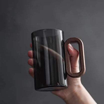Tasse en Verre Borosilicaté avec Anse en Bois – Verre Simple Paroi Résistant à la Chaleur | Thé, Café, Eau ou Jus