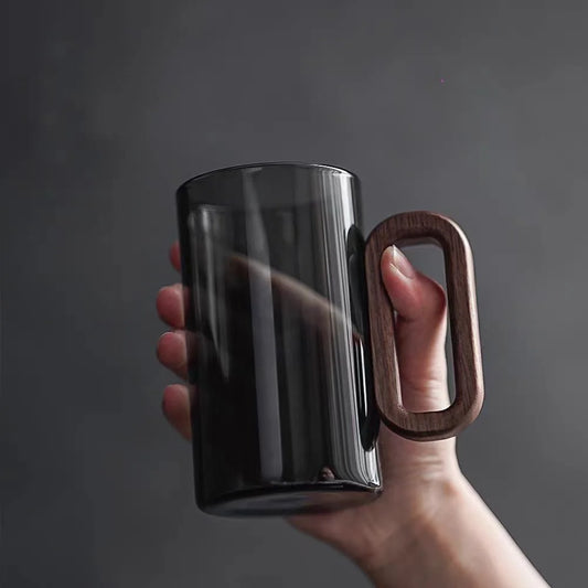 Tasse en Verre Borosilicaté avec Anse en Bois – Verre Simple Paroi Résistant à la Chaleur | Thé, Café, Eau ou Jus