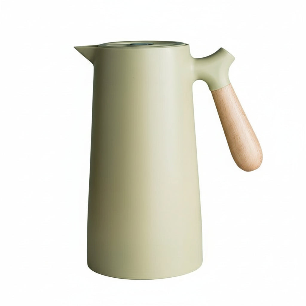 Thermos Isotherme 1L Vert avec Poignée en Bois – Carafe Double Paroi pour Café, Thé ou Eau Chaude | Design Maison & Bureau